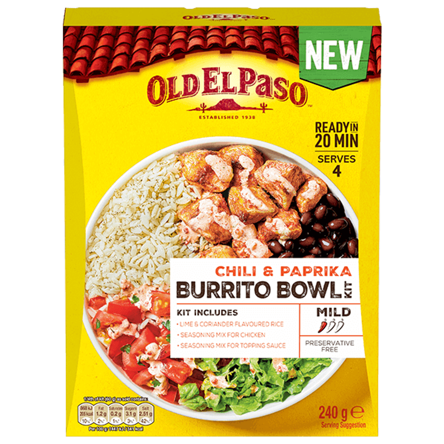 pack of Old El Paso's chili paprika burrito bowl kit (240g)